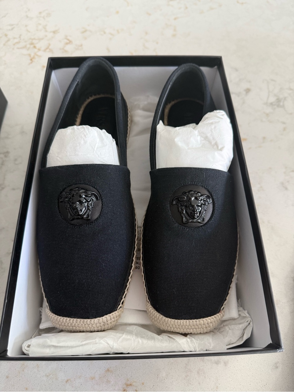 Versace Black Canvas Espadrille Flats with Medusa Emblem *Authentic* - Picture 4 of 6